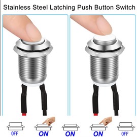 Gebildet 3 Pcs Prewired Waterproof Push Button Latching Self-Locking Stainless Steel Push Button On Off 12mm 2A 12V/24V/125V/250V AC (High Head)