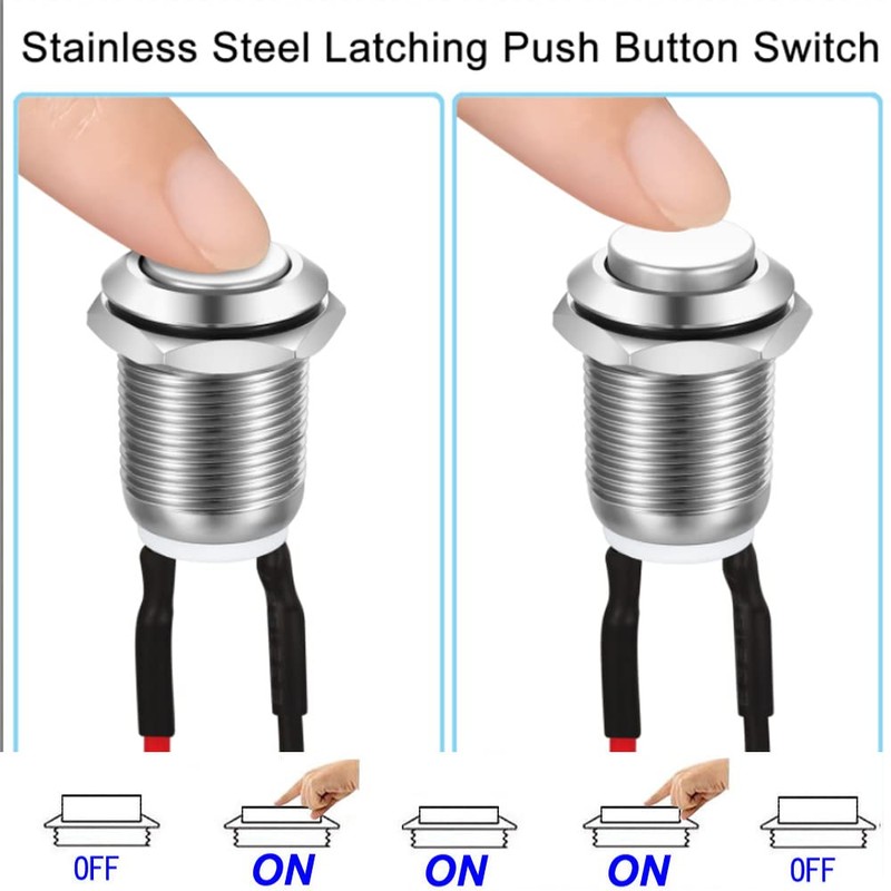 Gebildet 3 Pcs Prewired Waterproof Push Button Latching Self-Locking Stainless