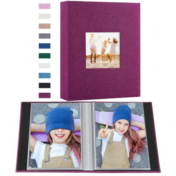 Miaikoe Small Photo Album 6x4 50 Pockets 2 Packs, Slip in Top Loading Linen Album Book Holds 100 Vertical 10x15cm Photos for Family Wedding Baby(Purple)