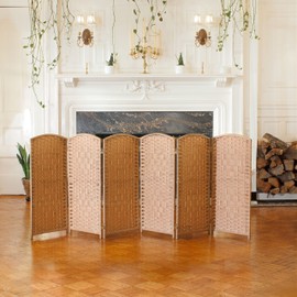 Red Lantern 3 ft. Short Diamond Weave Fiber Folding Screen - Natural - 6 Panel