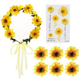EnixwH Flower Headband Adjustable Sunflowers Headband Flowers with 6 Hairpins and 1 Sticker Sunflowers Hair Accessories for Girls and Women Costume Flower for Summer Spring Wedding