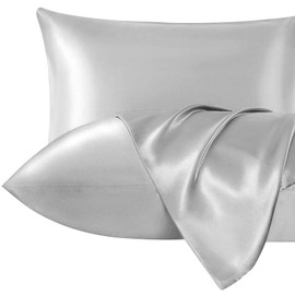 Lazzaro Home Satin Silk Pillowcases For Hair And Skin 2 Pack Pillow Cases with Envelope Closure Pillowcase Size 50 x 75 cm (Grey, 2pcs Pillowcases (50x75cm))