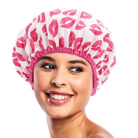 Reusable Shower & Bath Cap & Lined, Oversized Waterproof Shower Caps Large Designed for all Hair Lengths with PEVA Lining & Elastic Band Stretch Hem Hair Hat - Fashionista Showered With Kisses