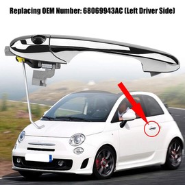 Reminnbor Outer Door Handle with Steering Wheel Left 500 2012-2018 for Fiat, chrome, Shiny