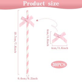MYHOGOOD 30Pcs Pink Paper Straws, Lovely Pink Paper Straw for Drinking, Bow Paperstraws for Party Juice Coffee Tea (Pink)