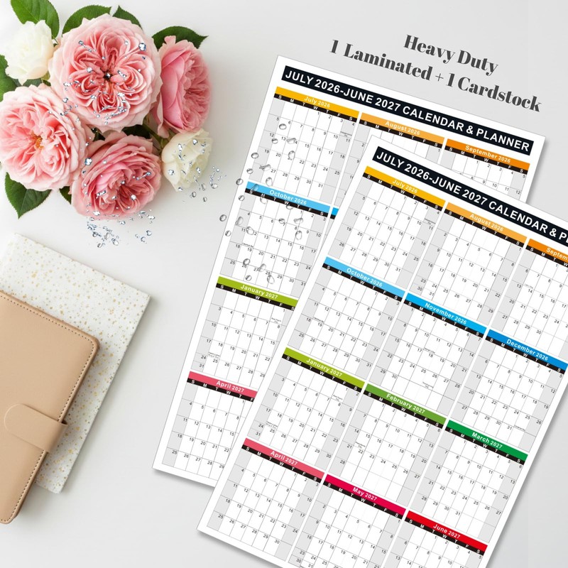 2026-2027 Academic Calendar 2-Pack (11x17"), Laminated + Cardstock, Reversible Vertical/Horizontal,