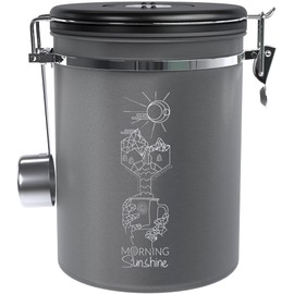 CafetastiQ Coffee Canister - New 2024 Extra Large 38OZ Beans/ 35oz Grounds Airtight Coffee Container for Food Tea and Coffee Storage with Date Dial and Release Valve - Accessories Scoop (Gray Morning)