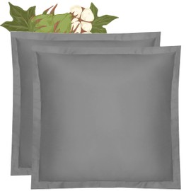 Amqua Mako Satin Cushion Cover, Set of 2, 80 x 80 cm, 100% Organic Cotton (Certified), Grey