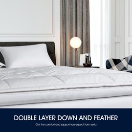 Serta Feather and Down Fiber Pillow Top Mattress Topper Full Size - 233 Thread Count 100% Cotton Mattress Pad Ultra Soft 2-Inch Support Feather Bed-White