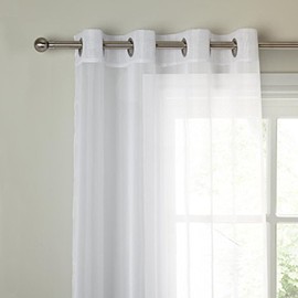 Plain Voile Curtain Panel, Ring Top Heading, Eyelet Voile Curtains, Sheer Voile Panels (59" x 90", White)