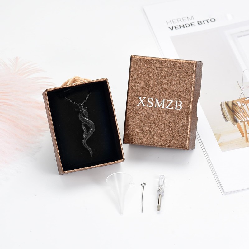 XSMZB Cremation Jewelry Snake Urn Necklace for Ashes Stainless Steel