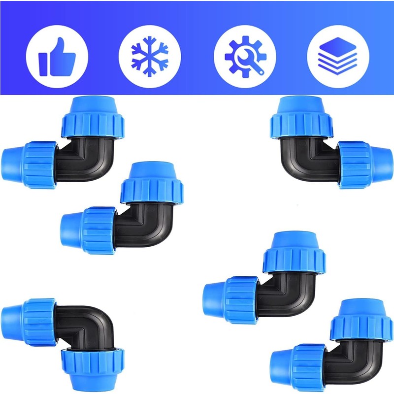 PP Compression Fitting Angle 32 mm PE Pipe, Pack of