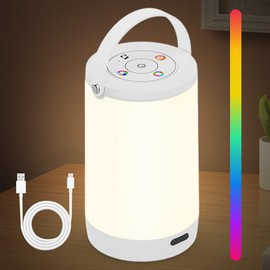 Peelanmall Nachttischlampe Dimmbare,LED Nachttischlampe Touch Dimmbar 4 Modi 3000K und RGB Farbwechsel Nachtlicht für Schlafzimmer,Wohnzimmer,Geschenk,Tisch Bar Terrasse (Weiß)