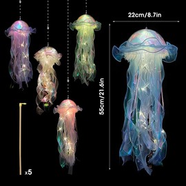Hojalis 5 Pcs Jellyfish Light, Hanging Jellyfish Lamp, Creative Glowing Jellyfish Night Light, Mermaid Jellyfish Lanterns, Jellyfish Garden Light for Ocean Theme Party Yard Landscape Garden Ornaments