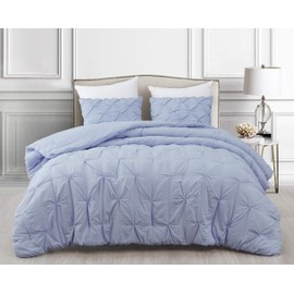Soft Cotton Comforter Set, All Season Goose Down Alternative Pinch Pleat Comforter Ultra Soft Duvet Insert 3 Piece Comforter Set Fill Power 500 GSM Cal-King/King, Light Blue