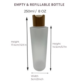 BEECO GIF2U Empty Cosmetic Bottles 8oz/250ml 2 PACK With Bamboo Disc Top Flip Cap for Shampoo Lotion Liquid Soap,Cream,Refilable Plastic Squeeze Travel Size Toiletry Bottles