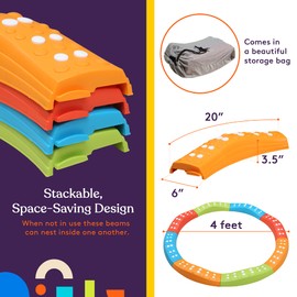 Special Supplies Colored Wavy Circle Balance Beams Stepping Stones for Kids, 8 Pc. Set, Non-Slip Textured Surface and Slip Resistant Floor Rubber Edges, Promote Agility, Strength, Active Play