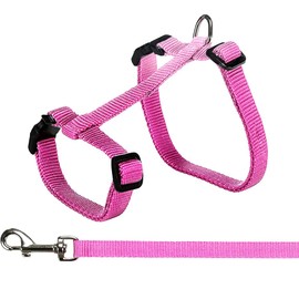 Cat Kitten Puppy Nylon Adjustable Harness Leash Clip Walking Lead Collar (Pink)