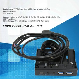 Front Panel USB 3.2 Hub with Iron Shell, Plug and Play, 10Gbps Speed, 1x Type C Port, 2X USB3.0 Ports, Audio Interface, for Win7/8/10/11, for Linux
