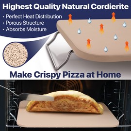 Pizza Stone for Oven and Grill 15x12 inch Square - Rectangular Cordierite Baking Stone Set with Stainless Steel Rack and Plastic Scraper - Durable and High-Quality Stone for Grilling