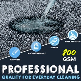 Towelogy Microfibre Car Cleaning Cloths 800gsm High Density CHEMICAL FREE Washing Drying Buffing Double Side Super Absorbent Auto Detailing Large Towels 40x40cm (Yellow/Grey, Pack Of 2)