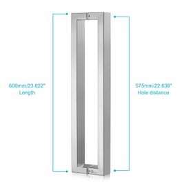 TOGU TG-R3825 Heavy Duty Commercial Grade 600mm/24 inches Square/Rectangle Shape Solid 1.2mm Thick Stainless Steel 304 Push Pull Door Handle, Mirror Polished Chrome Finish