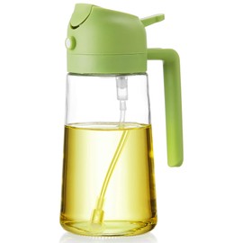 Unbreakable Oil Sprayer for Cooking - 16 OZ Dishwasher-Safe Oil Dispenser Bottle, 2-in-1 Spray & Pour for Olive Oil, Avocado Oil, Vinegar, Soy Sauce, Easy Clean with Removable Lid(Green)