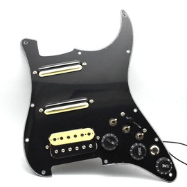 Humbucker Electric Guitar Pickguard Pickup with Singlecut Wiring Loaded Prewired Pickguard SSH Guitar Pickguard Swith Control Scratchplate Assembly for Fender Strat Guitar (Right Hand-Black-Black)