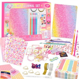 WENJION DIY Journal Set for Girls, Creative Scrapbook and Diary Kit, Arts and Crafts Supplies with Stickers, Washi Tapes, Pens, and Accessories, Stationery Gift for Girls Age 6-12+ Years