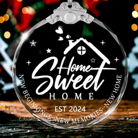 House Warming Gifts New Home with Gift Box,Unique Crystal Glass Decorations Housewarming Gifts 2024 Sweet Home Our First Christmas Ornament Best Ideas Presents Friends Women Couple Neighbor Homeowner