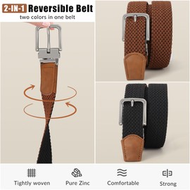 SANSTHS Reversible Braided Belt for Men and Women, Elastic Stretch Woven Golf Belts for Men, Casual Jeans Sports Work 1 3/8"