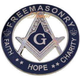 FREEMASONRY Faith Hope Charity 3" Car Emblem Square & Compass BLUE // SILVER