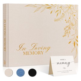 Lanpn Funeral Guest Book for Memorial Service, Linen in Loving Memory Registry Guest Book, Funeral Favors Sign in Books for Guests Celebration of Life Memory Book for Funeral with Table Sign, Beige