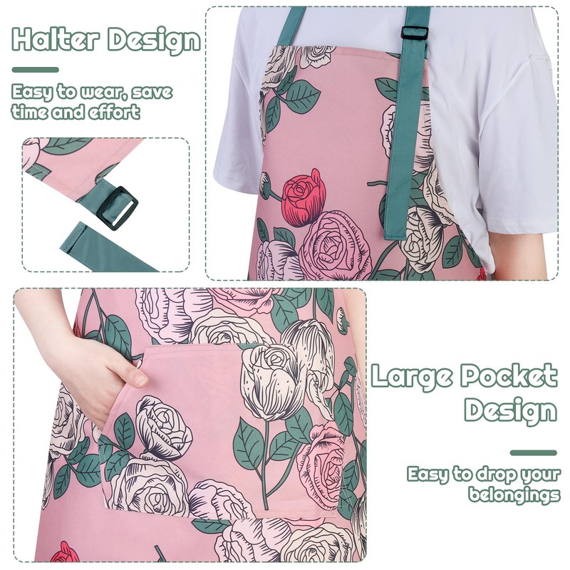 Candcamp 3 Pack Aprons for Women, Large Size Rose Adjustable