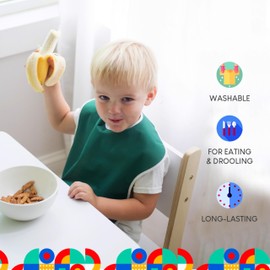 Toppy Toddler - 4 pcs Multi Color Large Waterproof Baby Bibs for 1-4 years old – Lightweight, Soft & Durable Fabric Bibs with Snap Buttons for Girls and Boys, Dryer safe and Easy to Clean