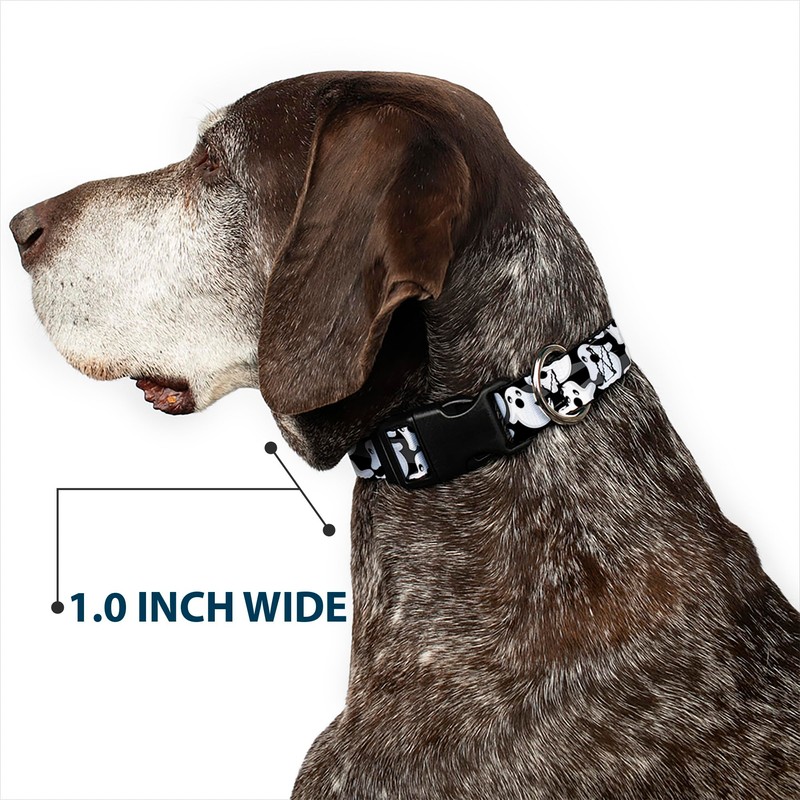Buckle-Down Plastic Clip Collar - Ghosts Scattered Black/White - 1"