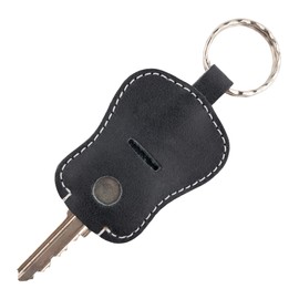Hide & Drink, Guitar Keychain Handmade from Full Grain Leather, Key Holder, Keyring with Pouch for Most Used Key, Accessory for Musicians :: Charcoal Black