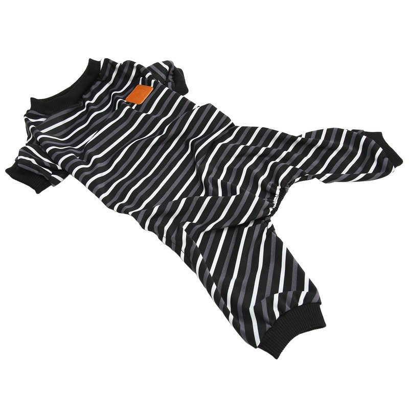 Dog Pajamas Warm 4 Legged High Collar Soft Stretchy Striped