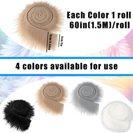 4 Stück Kunstfell zum Basteln Kunstpelz Band Fellstoff Fellband Fell Basteln Kunstfell Band Kunstpelz Stoff für Weihnachtsmann Zwerg Haare Bart Kapuze DIY Weihnachts Dekoration