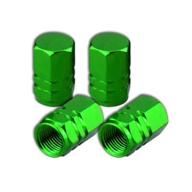 Piburth Car Tire Stem Valve Caps, 4 Pcs Aluminum Alloy Valve Stem Covers, Corrosion Resistant Leak-Proof Tire Cap Cover Accessories, Universal Wheel Air Valve Caps for SUV Car Bike (Green, Hexgon)