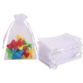 Lautechco 60Pcs White Organza Gift Bags 5x7,Small Mesh Bags with Drawstring,Sheer Wedding Party Favor Bags for Candy,Jewelry,Earrings