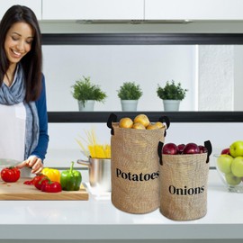 Vegetable and Fruit Storage Bags, Kitchen, Onions, Potatoes, Storage and Organisation, Breathable, Double Jute Friendly Materials, Cushion, Black (Khaki, One Size)