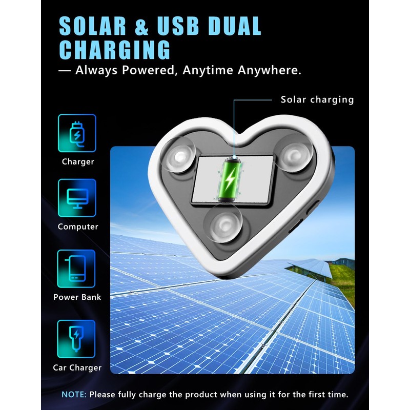 VANKUB 2PCS Solar-Powered Car Heart Lights, 5-Mode Wireless LED Ambient