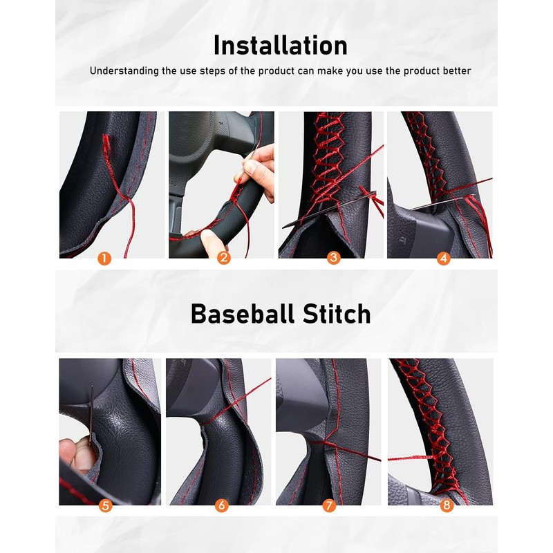 BELINOUS Suede Leather Steering Wheel Cover, DIY Stitch-On Steering Wheel