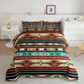 Feelyou Bohemian Aztec Down Comforter Boho Exotic Comforter Set for Kids Boys Girls Colorful Geometric Stripes Bedding Set Soft Decor Southwestern Quilt Twin Size with 1 Pillow Case Boys