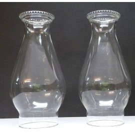 Unbranded Lot of 2 NOS No. 2 Clear Glass Beaded Top Oil Lamp Chimneys - 3" Fitter