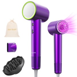 Maxodo High-Speed Hair Dryer with 4-Speed Temperature Control,  Silvery, Accessories (Storage Bag, Magnetic Suction Nozzle, Diffuser) Springtok - Color: Purple, diffuser