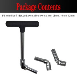 JEUCLEL 4PCS Glow Plug Socket Set with 3/8" Dr T-Bar, Universal Joints(8mm, 10mm, 12mm), Broken Glow Plug Removal Tool, Glow Plug Wrench Extractor Kit