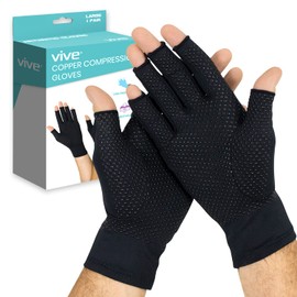 Vive Guantes de artritis sin dedos para hombres y mujeres, hechos con tela con infusión de cobre, compresión terapéutica para hinchazón, túnel carpiano, tendinitis, edema y dolor de dedos, cómodos antideslizantes (grande)
