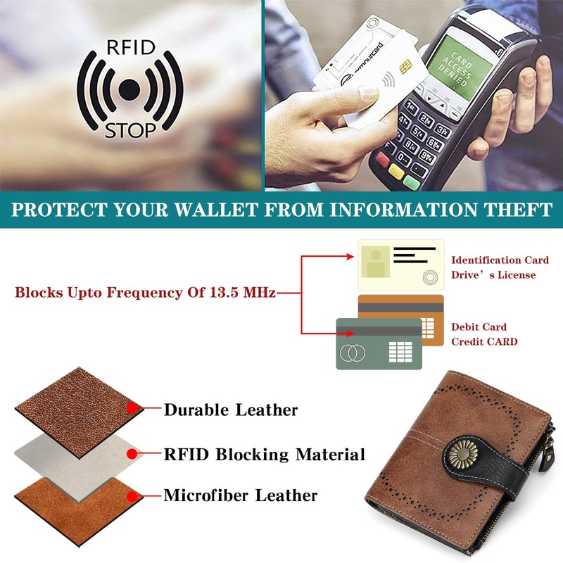 SENDEFN Small Womens Wallet Leather Bifold Card Holder RFID Blocking